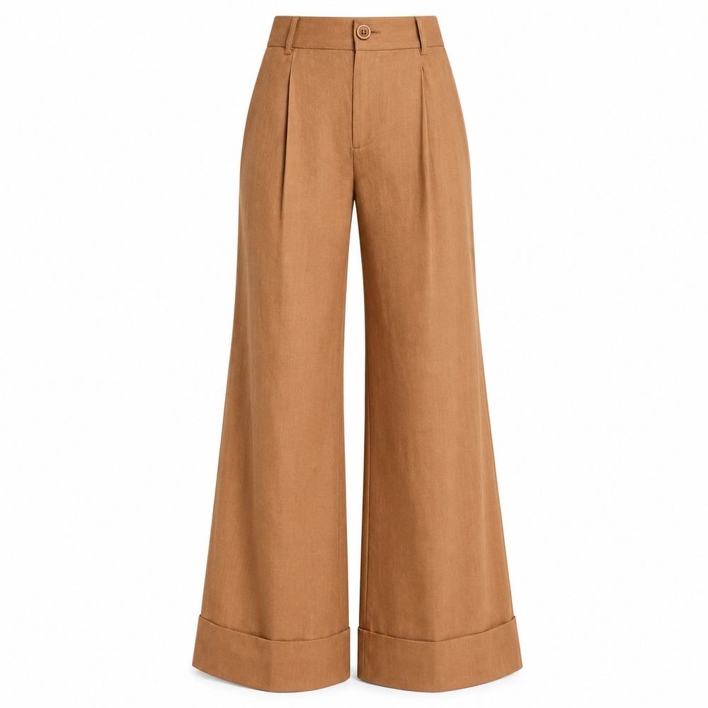 Alice + Olivia Tomasa Linen Blend Wide Leg Pants Camel High Rise Womens 2 Tall